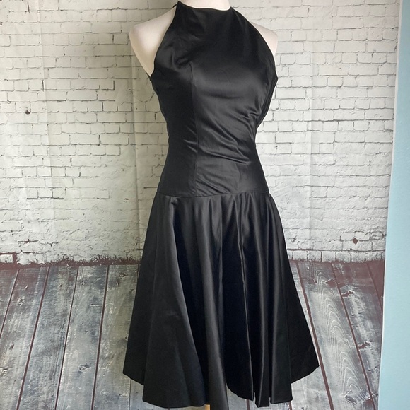Vintage 50s Nicholas Ungar little black dress 100% Silk drop waist retro madmen - Picture 1 of 16